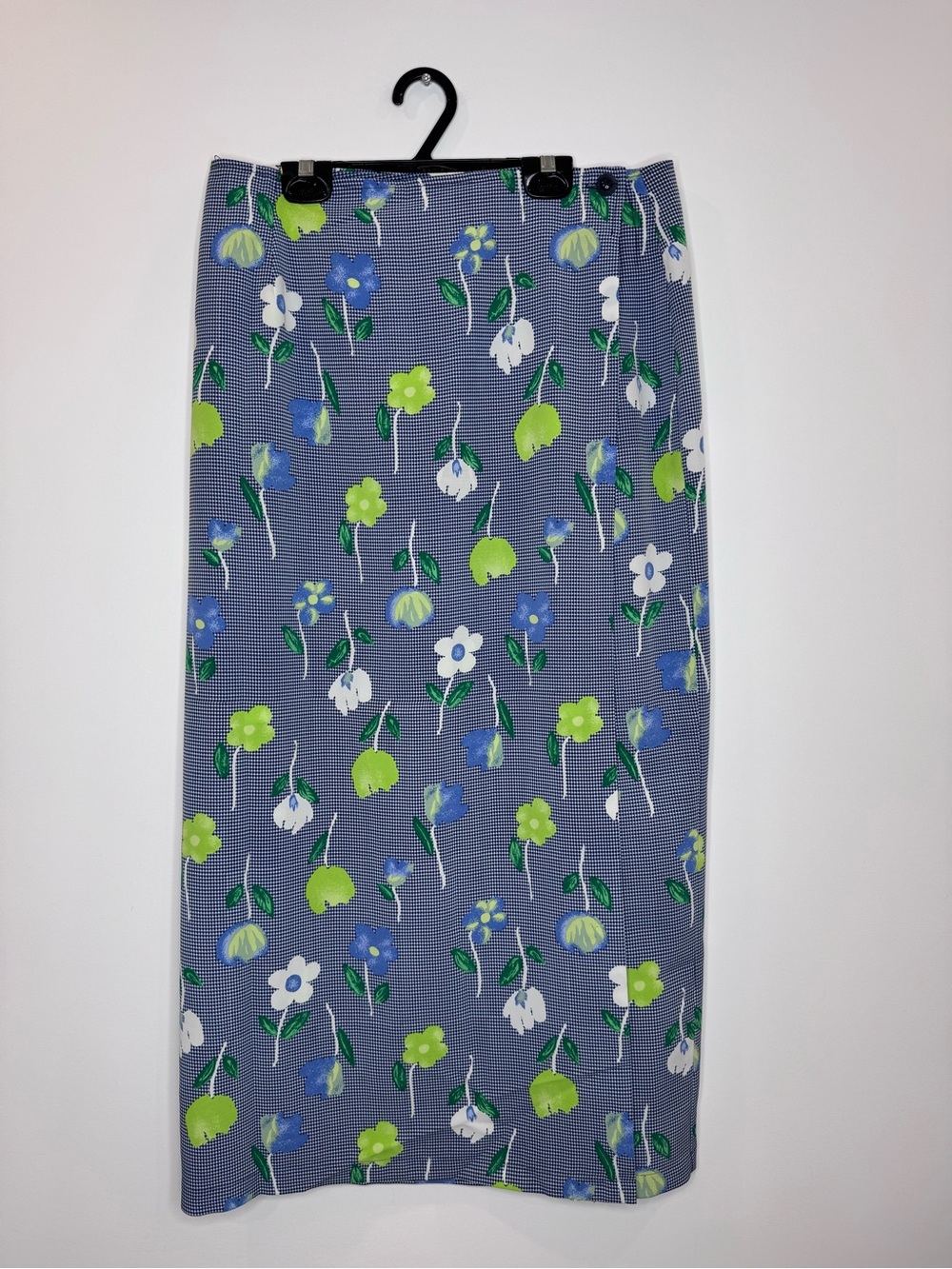 Vintage Floral Midi Skirt Blue Green Cottagecore 90s wrap style sz 13